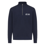 Trui met halve rits gerecycled katoen, modern fit 300 g/m² – IQONIQ kleur marineblauw met afdrukgebied
