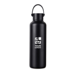 Thermosfles van gerecycled RVS met minimalistisch handvat 600 ml kleur zwart met afdrukgebied