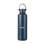Thermosfles van gerecycled RVS met minimalistisch handvat 600 ml kleur marineblauw weergave met logo
