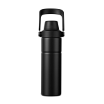 Thermosfles van gerecycled staal met handvat en dubbele opening 600 ml kleur zwart
