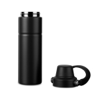 Thermosfles van gerecycled staal met handvat en dubbele opening 600 ml kleur zwart vijfde weergave