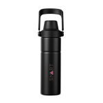Thermosfles van gerecycled staal met handvat en dubbele opening 600 ml kleur zwart weergave met logo
