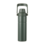 Thermosfles van gerecycled staal met handvat en dubbele opening 600 ml kleur groen