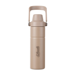 Thermosfles van gerecycled staal met handvat en dubbele opening 600 ml kleur ivoor weergave met logo