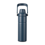 Thermosfles van gerecycled staal met handvat en dubbele opening 600 ml kleur marineblauw