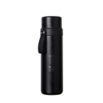 Thermos van roestvrij staal met draaghandvat 750 ml kleur zwart met afdrukgebied