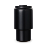 Take-away mok van gerecycled staal met openklapbaar deksel 350 ml kleur zwart