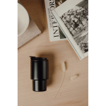 Take-away mok van gerecycled staal met openklapbaar deksel 350 ml kleur zwart