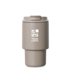 Take-away mok van gerecycled staal met openklapbaar deksel 350 ml kleur ivoor met afdrukgebied