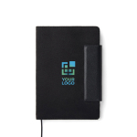 Notitieboek gerecycled leer met elegant design, A5, geruite pagina’s kleur zwart met afdrukgebied