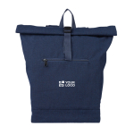 Rolltop rugzak van gerecycled polykatoen voor laptop 15'' kleur blauw met jouw bedrukking