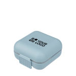 Pillendoosje van plastic met 5 aparte vakjes kleur lichtblauw met jouw bedrukking