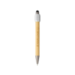 2-in-1 bamboe pen met touchfunctie en spinner blauwschrijvend kleur wit met jouw bedrukking