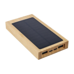 Zonne-energie powerbank van bamboe 10.000 mAh met indicatorlampje kleur bruin tweede weergave