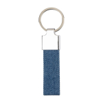 Rechthoekige sleutelhanger van zink met denim detail kleur blauw eerste weergave
