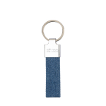 Rechthoekige sleutelhanger van zink met denim detail kleur blauw met jouw bedrukking