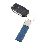 Rechthoekige sleutelhanger van zink met denim detail derde weergave