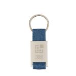 Sleutelhanger van zink met denim detail, personaliseerbaar kleur blauw met jouw bedrukking