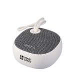 Draadloze speaker met RPET-stof aan de bovenzijde en touwtje 3W kleur wit met jouw bedrukking