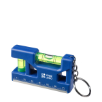 Sleutelhanger met waterpas, liniaal van 7 cm en magnetische basis kleur ultramarijn blauw met jouw bedrukking