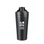 Shaker van gerecycled roestvrij staal met metalen mengbal 750ml kleur zwart met jouw bedrukking