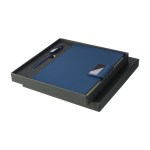Notitieboek A5 gerecycled PU met gelinieerde pagina’s en blauwe balpen tiende weergave