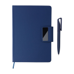Notitieboek A5 gerecycled PU met gelinieerde pagina’s en blauwe balpen zesde weergave