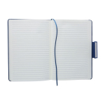 Notitieboek A5 gerecycled PU met gelinieerde pagina’s en blauwe balpen achtste weergave