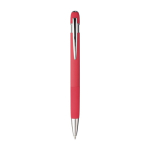 Blauwe inkt balpen van gerecycled aluminium met rubberen afwerking kleur rood eerste weergave