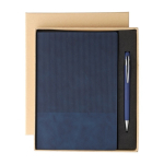 A5 notitieboek met fluweeleffect en blauwschrijvende balpen kleur blauw eerste weergave