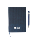 A5 notitieboek met fluweeleffect en blauwschrijvende balpen kleur blauw met jouw bedrukking