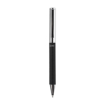 Draaibare rollerpen van messing en RPET met blauwe inkt kleur zwart eerste weergave