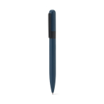 Balpen van gerecycled metaal met ronde clip en zwartschrijvende inkt kleur blauw