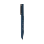 Balpen van 60% gerecycled metaal met elegante clip en blauwe inkt kleur blauw afbeelding met logo