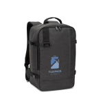Rugzak van gerecycled polyester geschikt voor handbagage 14” kleur donkergrijs afbeelding met logo