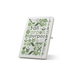 Eco notitieboek in gerecycled polyester, A5 gelinieerde bladen kleur wit afbeelding met logo