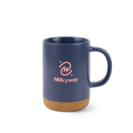 Keramische mok met kurken onderzetter en matte afwerking 320 ml kleur marineblauw afbeelding met logo 2