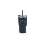 Beker van gerecycled staal met dubbele wand en matte afwerking 600 ml kleur marineblauw afbeelding met logo