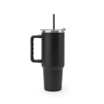 Grote reisbeker van gerecycled staal met matte afwerking 1,3 L kleur zwart eerste weergave
