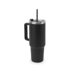Grote reisbeker van gerecycled staal met matte afwerking 1,3 L kleur zwart