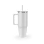 Grote reisbeker van gerecycled staal met matte afwerking 1,3 L kleur wit eerste weergave