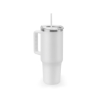Grote reisbeker van gerecycled staal met matte afwerking 1,3 L kleur wit