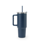 Grote reisbeker van gerecycled staal met matte afwerking 1,3 L kleur marineblauw eerste weergave