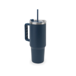 Grote reisbeker van gerecycled staal met matte afwerking 1,3 L kleur marineblauw