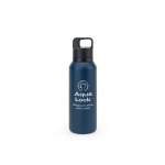 Thermosfles van gerecycled staal met vacuümisolatie 590 ml kleur marineblauw afbeelding met logo