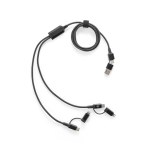 USB-kabel 6-in-1 ultrasnel, gemaakt van aluminium en gerecycled PET kleur zwart