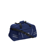 Ruime sporttas van polyester met voorvak met rits kleur blauw met jouw bedrukking