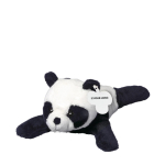 Knuffel in de vorm van een liggende panda, te bedrukken met logo kleur wit/zwart met jouw bedrukking