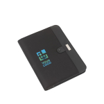 Portfolio van microvezel met notitieblaadjes en rekenmachine kleur zwart met jouw bedrukking