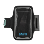 Reflecterende sportarmband voor je telefoon met klittenbandsluiting kleur zwart met jouw bedrukking